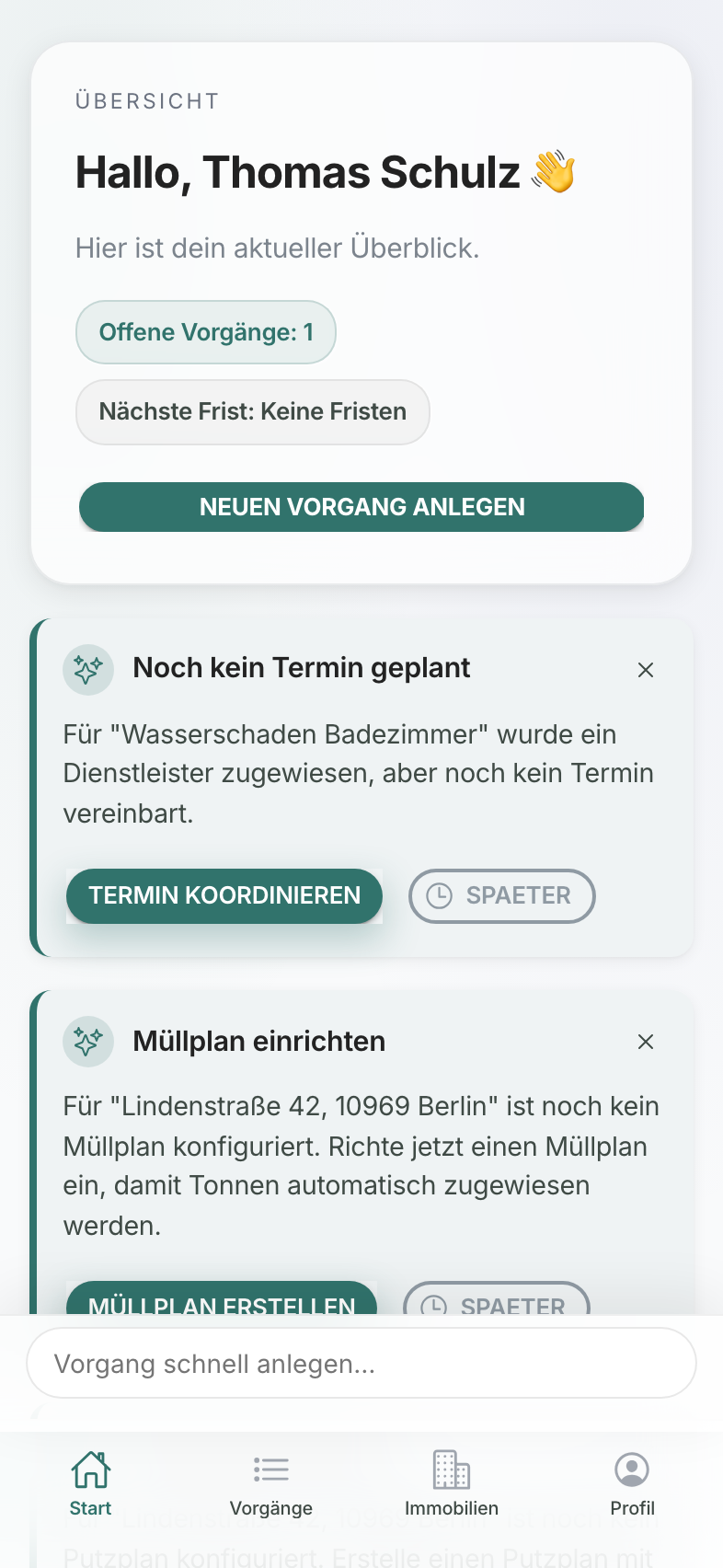 Übersicht mit offenen Vorgängen und nächster Frist